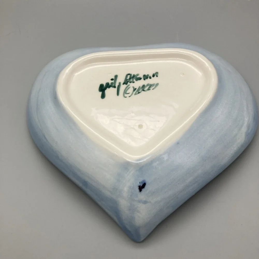 Heart Shaped Maypop Ceramic Dish Pottery by Gail Pittman 2000 Signed Floral